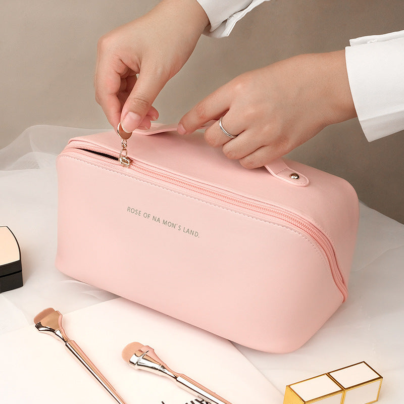 Travel Cosmetic Bag Rose Powder in use